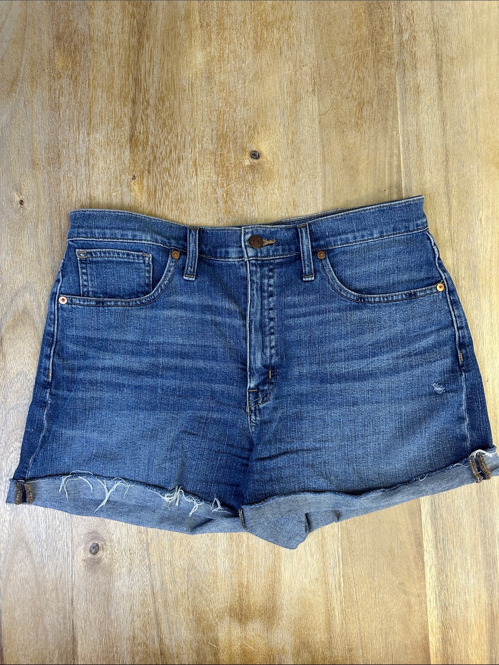 Madewell Medium Wash High-Rise Raw Hem Denim Shorts